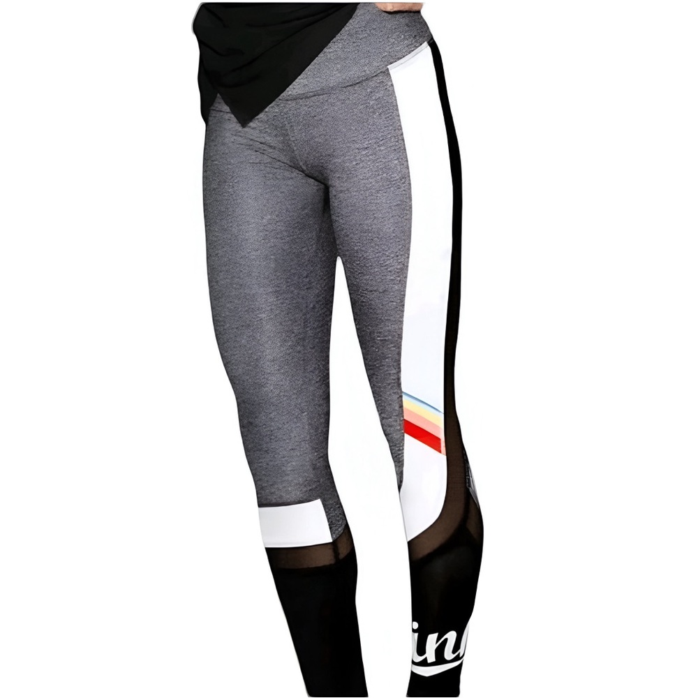 Victoria’s Secret PINK High Waisted Black Grey Rainbow Colorblock Leggings XS